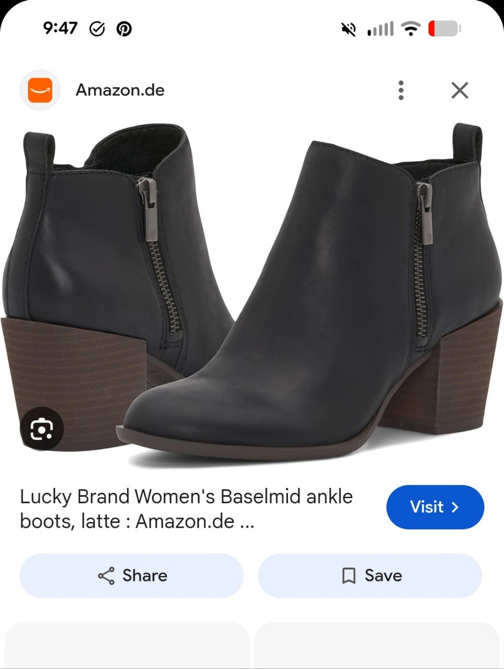 Lucky Brand Black Leather Ankle Booties with Stacked Heel
